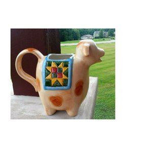 NWOT  Whimsical Ceramic Cow Milk Pitcher Large 2.25 Quart 8 1/2" x 10"
